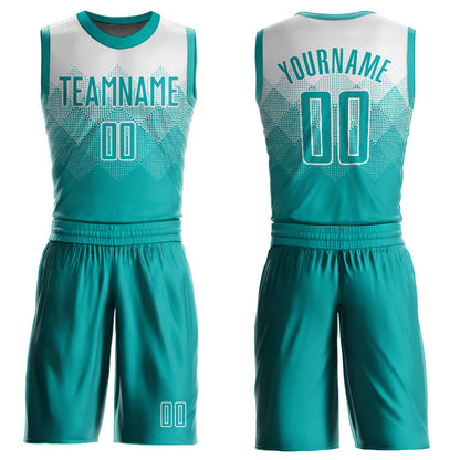 Custom White Aqua Round Neck Sublimation Basketball Suit Jersey - Sky-Custom