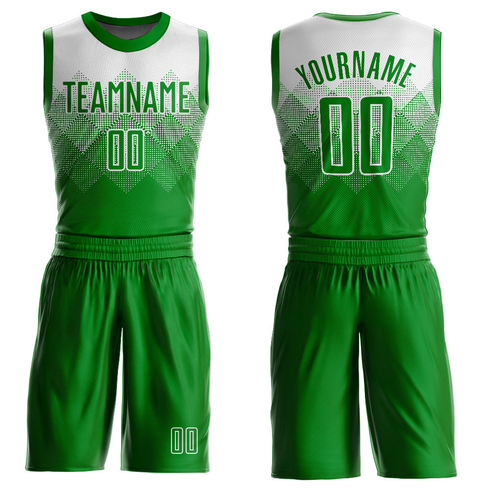 Custom White Grass Green Round Neck Sublimation Basketball Suit Jersey - Sky-Custom