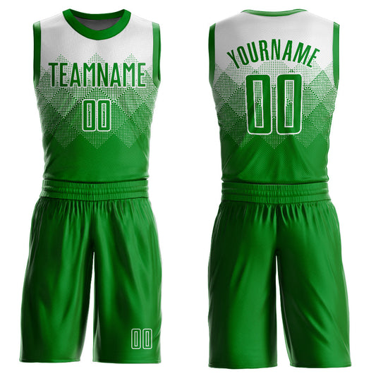 Custom White Grass Green Round Neck Sublimation Basketball Suit Jersey - Sky-Custom