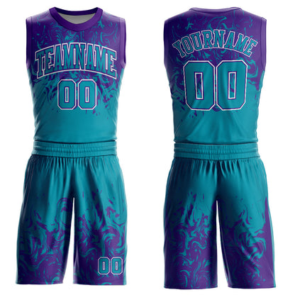 Custom Teal Purple-White Round Neck Sublimation Basketball Suit Jersey - Sky-Custom