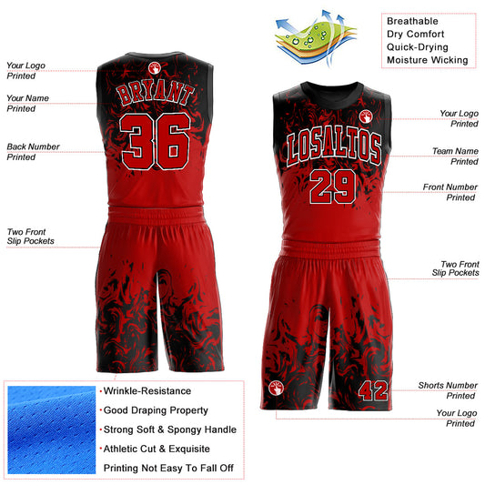 Custom Red Black-White Round Neck Sublimation Basketball Suit Jersey - Sky-Custom