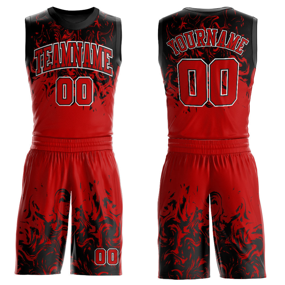 Custom Red Black-White Round Neck Sublimation Basketball Suit Jersey - Sky-Custom
