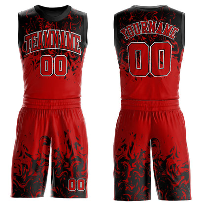 Custom Red Black-White Round Neck Sublimation Basketball Suit Jersey - Sky-Custom
