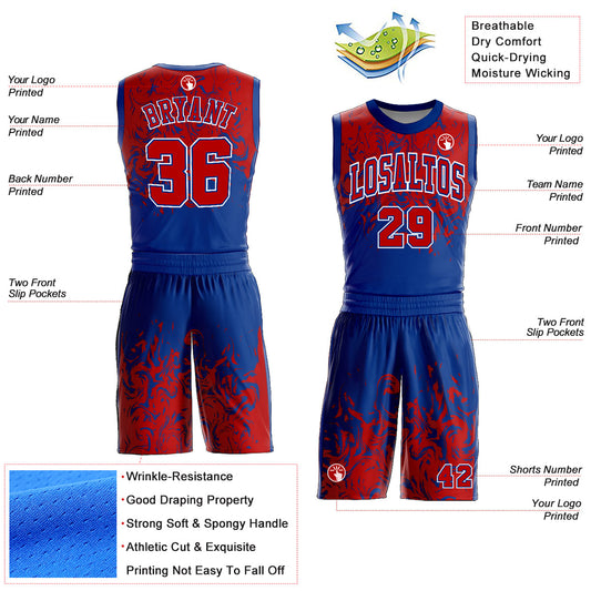 Custom Royal Red-White Round Neck Sublimation Basketball Suit Jersey - Sky-Custom