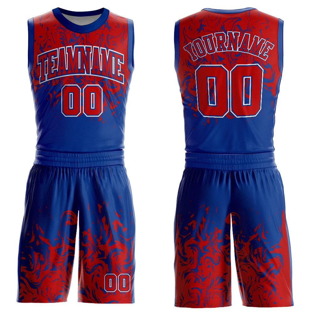 Custom Royal Red-White Round Neck Sublimation Basketball Suit Jersey - Sky-Custom