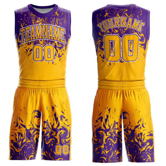 Custom Gold White-Purple Round Neck Sublimation Basketball Suit Jersey - Sky-Custom