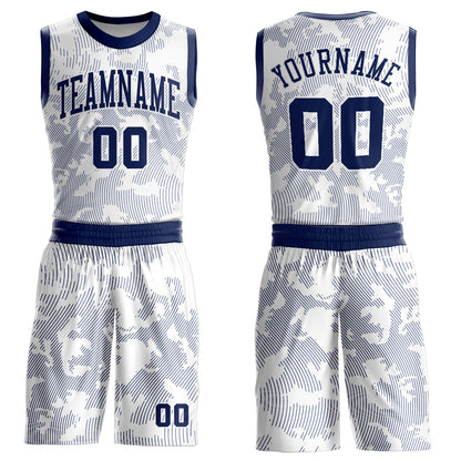 Custom White Navy Round Neck Sublimation Basketball Suit Jersey - Sky-Custom