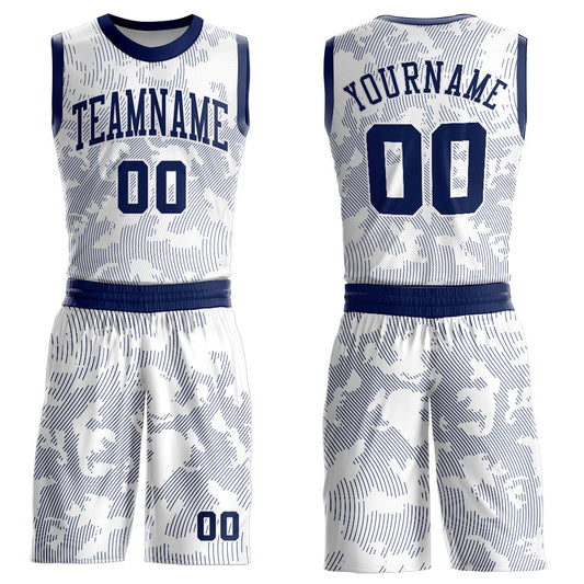 Custom White Navy Round Neck Sublimation Basketball Suit Jersey - Sky-Custom