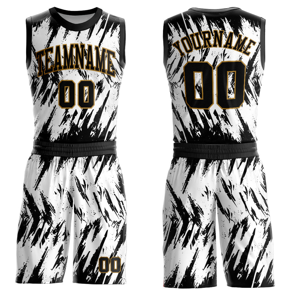 Custom White Black-Old Gold Round Neck Sublimation Basketball Suit Jersey - Sky-Custom