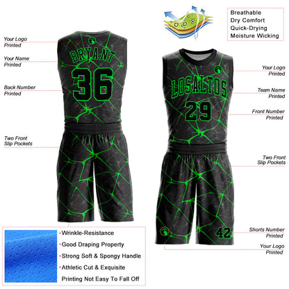 Custom Black Neon Green Round Neck Sublimation Basketball Suit Jersey - Sky-Custom
