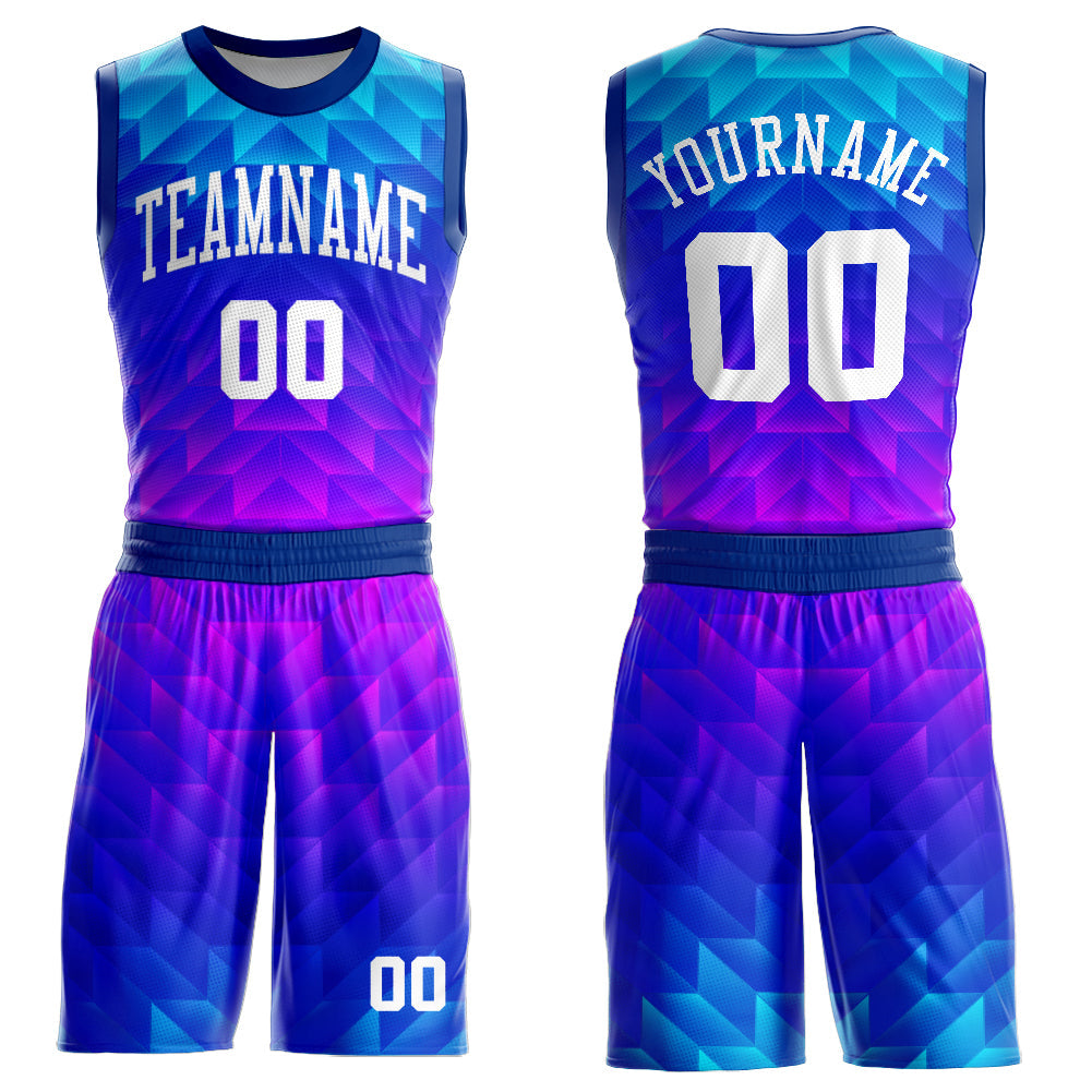 Custom Royal White Light Blue-Hot Pink Round Neck Sublimation Basketball Suit Jersey - Sky-Custom