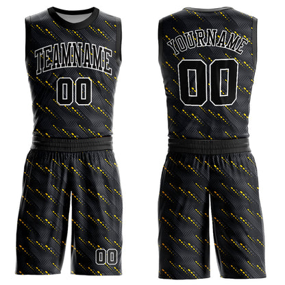 Custom Black Gold-White Round Neck Sublimation Basketball Suit Jersey - Sky-Custom