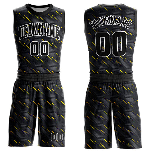 Custom Black Gold-White Round Neck Sublimation Basketball Suit Jersey - Sky-Custom
