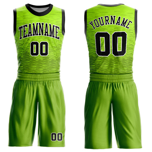 Custom Neon Green Black-White Round Neck Sublimation Basketball Suit Jersey - Sky-Custom