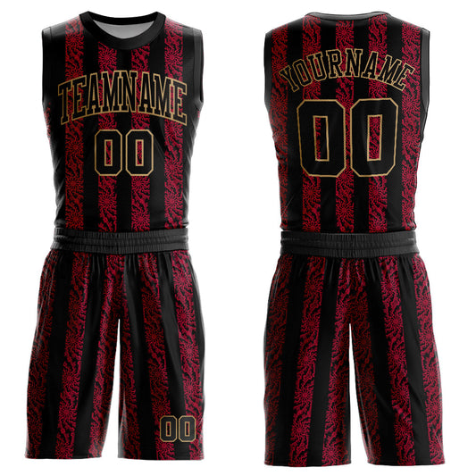 Custom Red Black-Old Gold Round Neck Sublimation Basketball Suit Jersey - Sky-Custom
