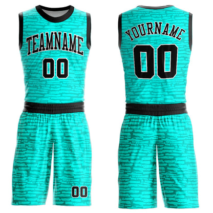 Custom Aqua Black-White Round Neck Sublimation Basketball Suit Jersey - Sky-Custom