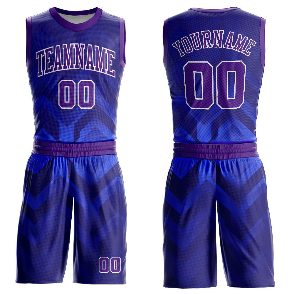 Custom Royal Purple-White Round Neck Sublimation Basketball Suit Jersey - Sky-Custom