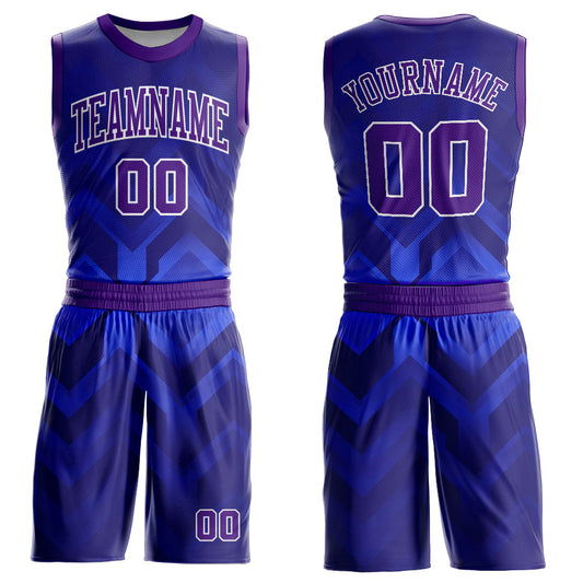 Custom Royal Purple-White Round Neck Sublimation Basketball Suit Jersey - Sky-Custom