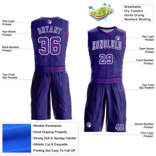Custom Purple White Round Neck Sublimation Basketball Suit Jersey - Sky-Custom