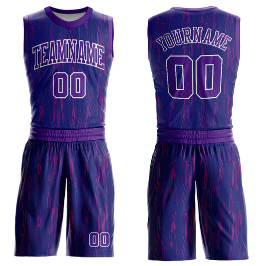 Custom Purple White Round Neck Sublimation Basketball Suit Jersey - Sky-Custom