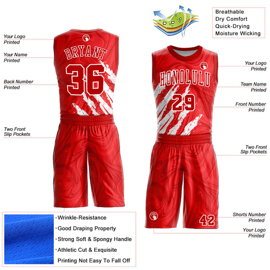 Custom Red White Round Neck Sublimation Basketball Suit Jersey - Sky-Custom
