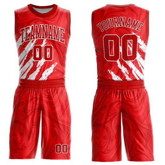 Custom Red White Round Neck Sublimation Basketball Suit Jersey - Sky-Custom