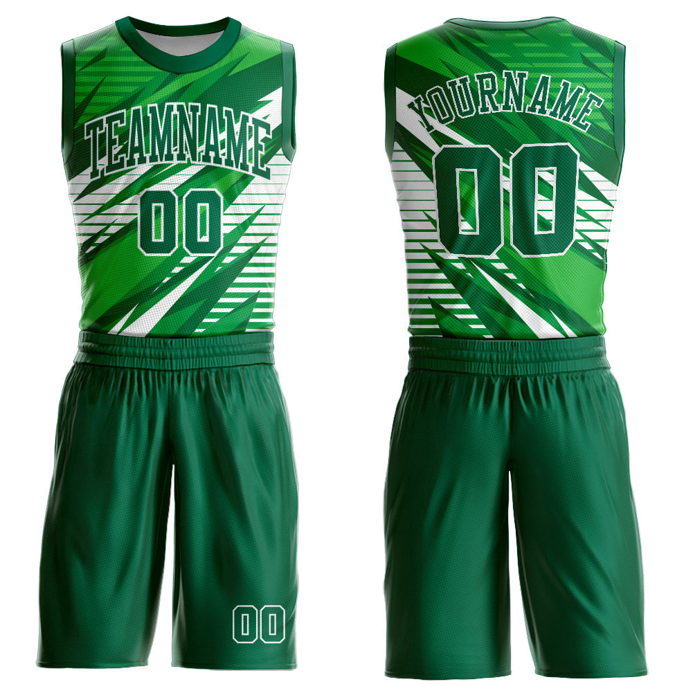 Custom Kelly Green White Round Neck Sublimation Basketball Suit Jersey - Sky-Custom
