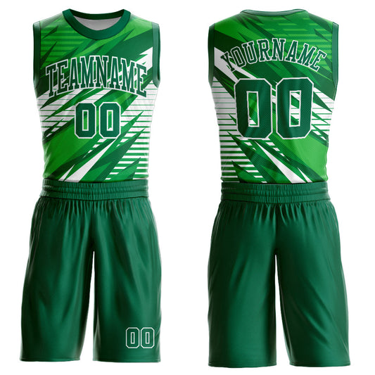 Custom Kelly Green White Round Neck Sublimation Basketball Suit Jersey - Sky-Custom