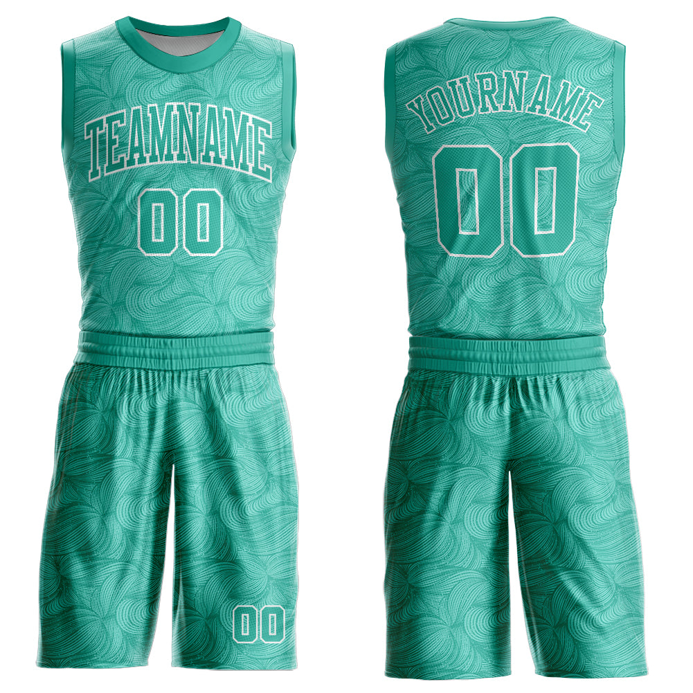 Custom Aqua White Round Neck Sublimation Basketball Suit Jersey - Sky-Custom