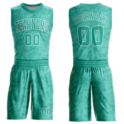 Custom Aqua White Round Neck Sublimation Basketball Suit Jersey - Sky-Custom