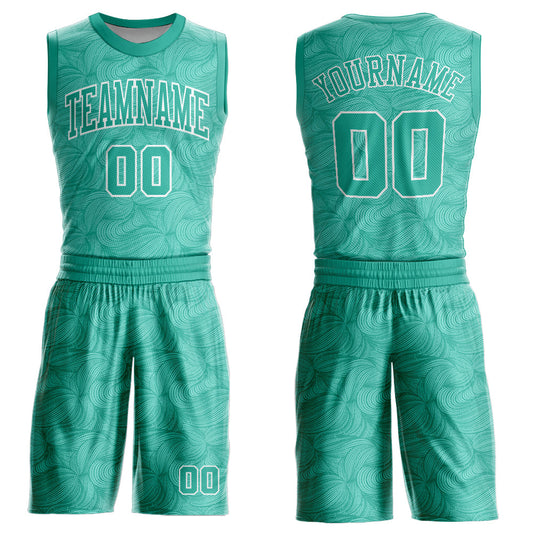 Custom Aqua White Round Neck Sublimation Basketball Suit Jersey - Sky-Custom