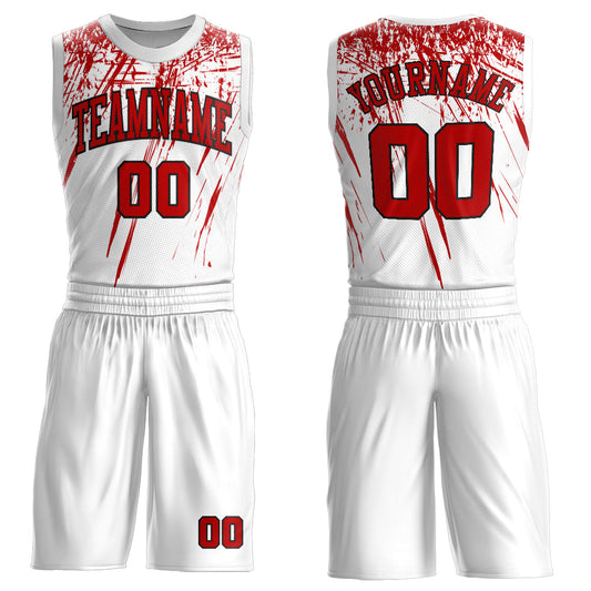 Custom White Red=Black Round Neck Sublimation Basketball Suit Jersey - Sky-Custom
