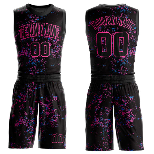 Custom Black Pink Round Neck Sublimation Basketball Suit Jersey - Sky-Custom