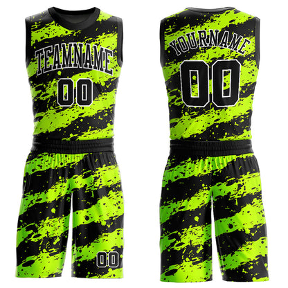 Custom Neon Green Black-White Round Neck Sublimation Basketball Suit Jersey - Sky-Custom