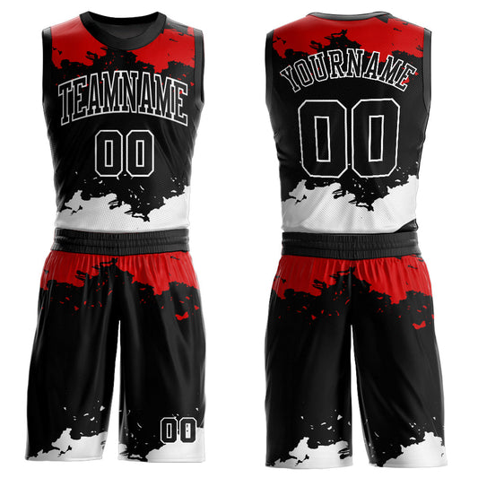 Custom Black Red-White Round Neck Sublimation Basketball Suit Jersey - Sky-Custom