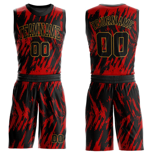 Custom Red Black-Old Gold Round Neck Sublimation Basketball Suit Jersey - Sky-Custom