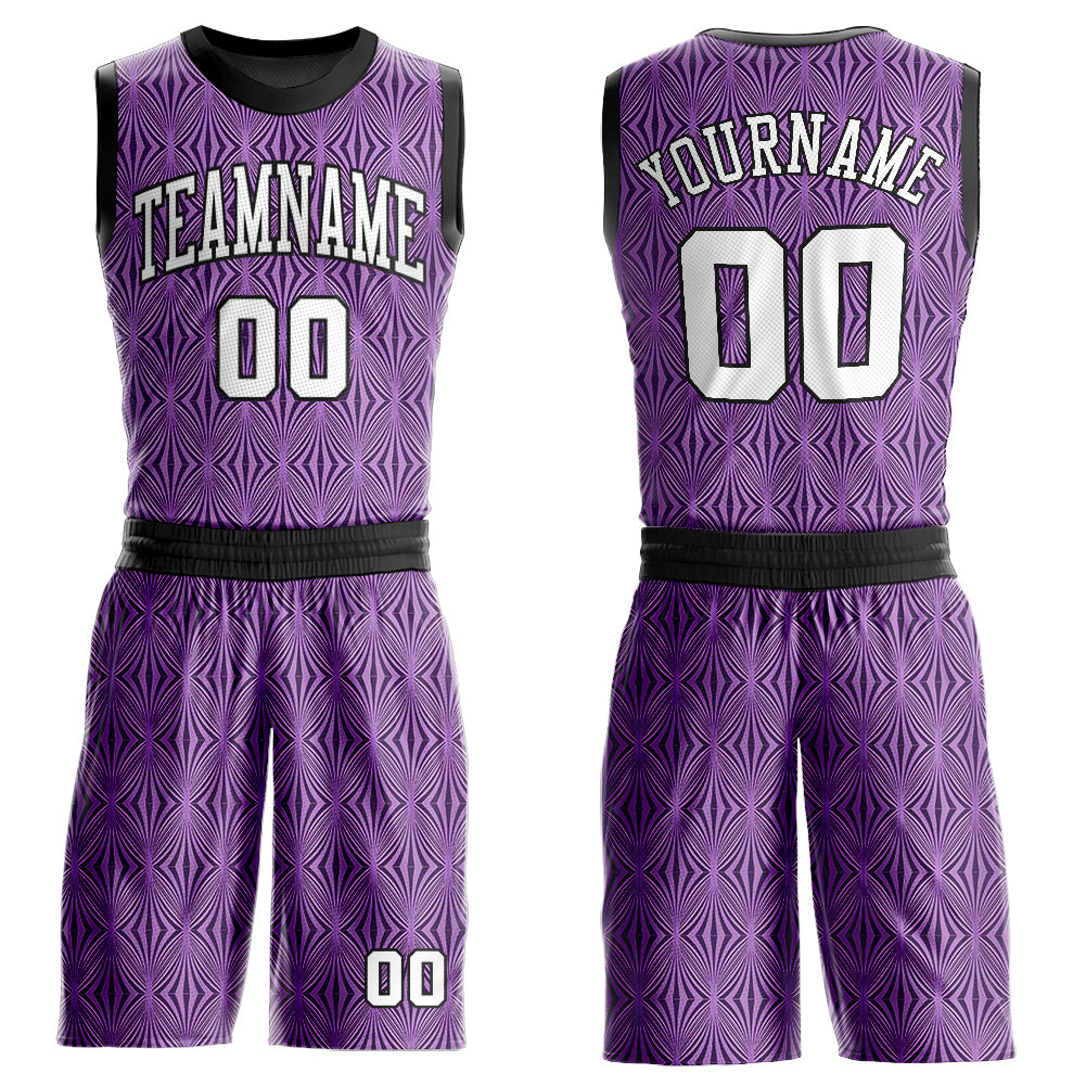 Custom Purple White-Black Round Neck Sublimation Basketball Suit Jersey - Sky-Custom
