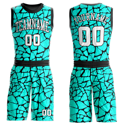 Custom Aqua White-Black Round Neck Sublimation Basketball Suit Jersey - Sky-Custom