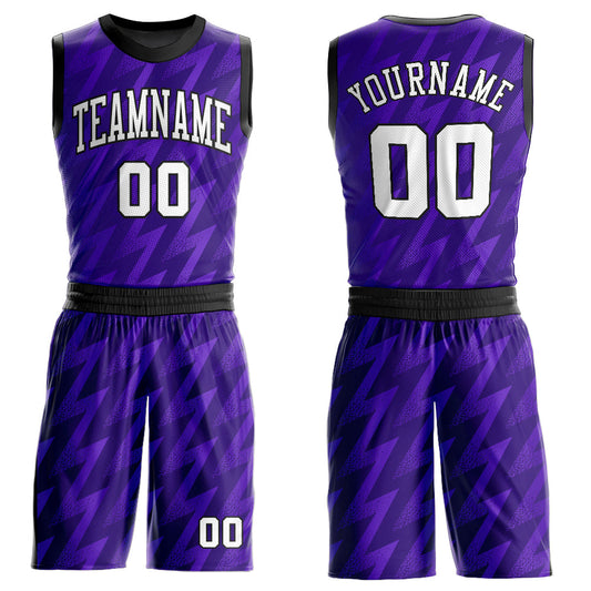 Custom Purple White-Black Round Neck Sublimation Basketball Suit Jersey - Sky-Custom