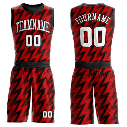 Custom Red White-Black Round Neck Sublimation Basketball Suit Jersey - Sky-Custom