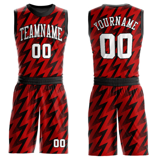 Custom Red White-Black Round Neck Sublimation Basketball Suit Jersey - Sky-Custom