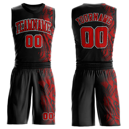 Custom Black Red-White Round Neck Sublimation Basketball Suit Jersey - Sky-Custom