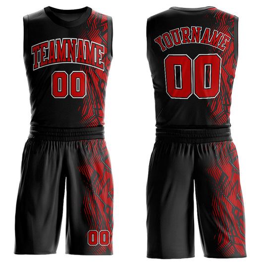 Custom Black Red-White Round Neck Sublimation Basketball Suit Jersey - Sky-Custom