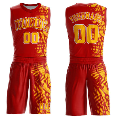 Custom Red Gold-White Round Neck Sublimation Basketball Suit Jersey - Sky-Custom