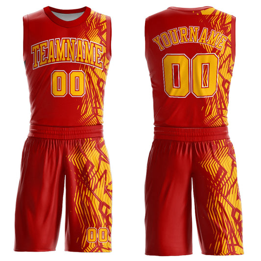 Custom Red Gold-White Round Neck Sublimation Basketball Suit Jersey - Sky-Custom
