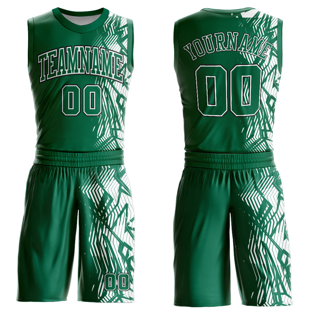 Custom Kelly Green Black-White Round Neck Sublimation Basketball Suit Jersey - Sky-Custom