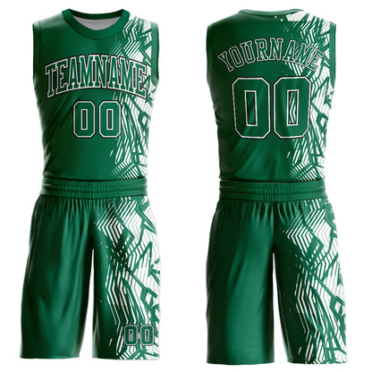 Custom Kelly Green Black-White Round Neck Sublimation Basketball Suit Jersey - Sky-Custom