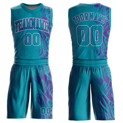 Custom Teal Purple-White Round Neck Sublimation Basketball Suit Jersey - Sky-Custom