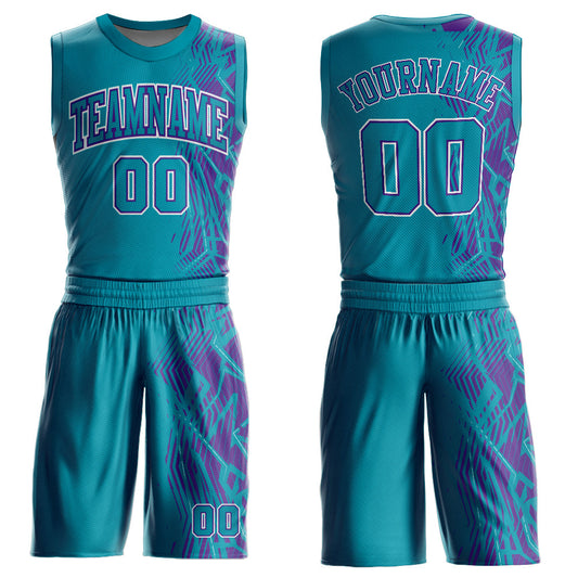 Custom Teal Purple-White Round Neck Sublimation Basketball Suit Jersey - Sky-Custom