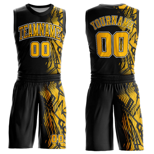 Custom Black Gold-White Round Neck Sublimation Basketball Suit Jersey - Sky-Custom